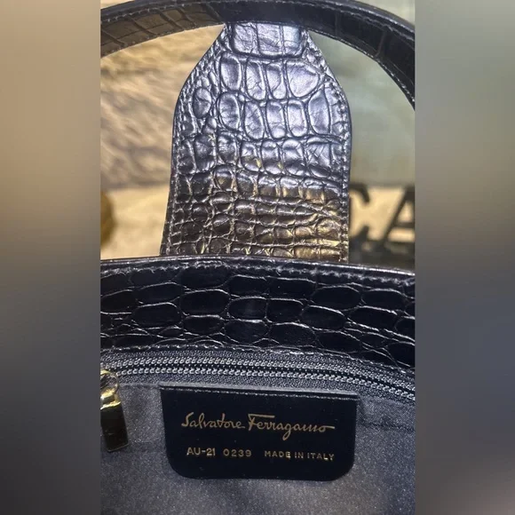 Salvatore Ferragamo Gancini Embossed Square Handbag (Black) - Picture 9 of 11